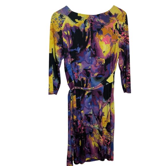 Suzi Chin for Maggy Boutique Size 8 Purple Abstract Print Faux Wrap Dress - Picture 5 of 8